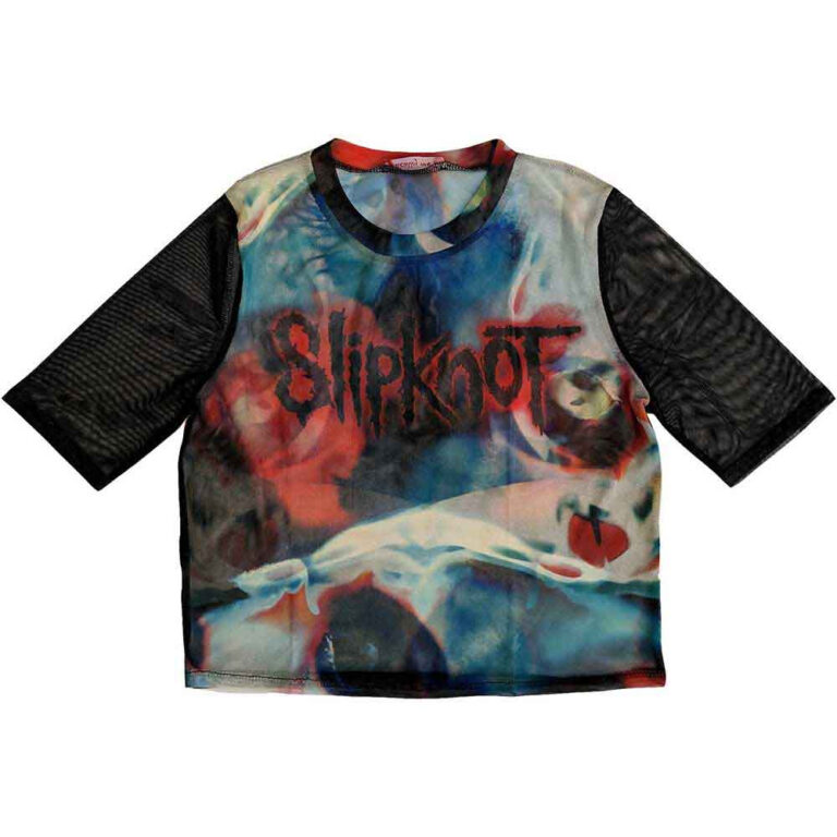 Slipknot Ladies Mesh Crop Top: Face & Logo Black T-Shirt