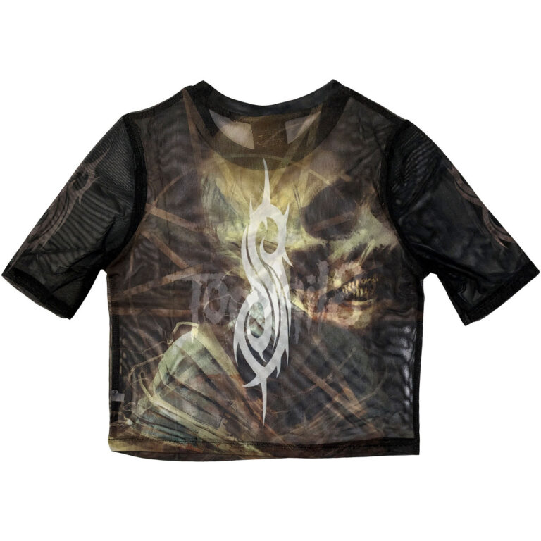 Slipknot Ladies Mesh Crop Top: The End, So Far Profile Black Back Print T-Shirt