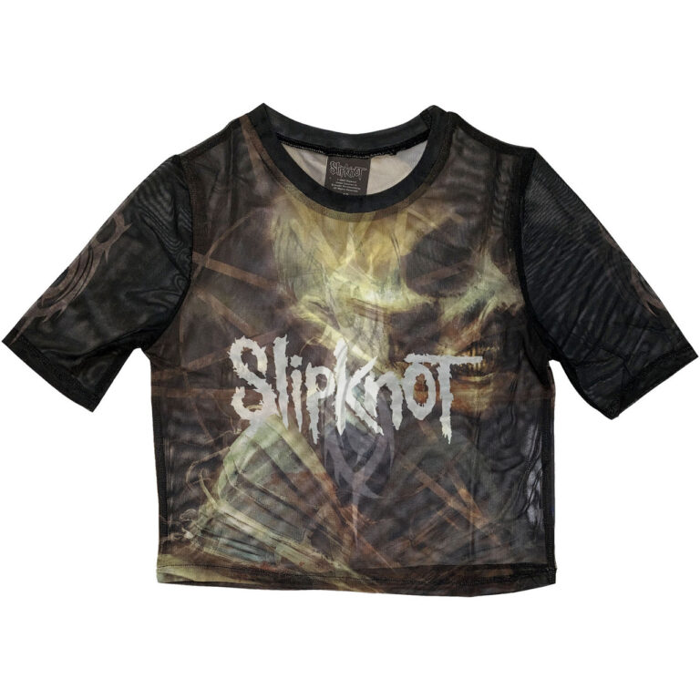 Slipknot Ladies Mesh Crop Top: The End, So Far Profile Black Back Print T-Shirt