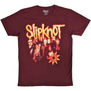 Slipknot The End, So Far Group Photo Tribal S Nonogram Maroon Red Back Print T-Shirt