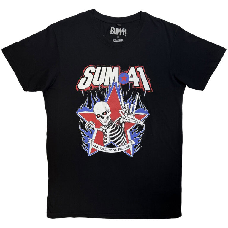 Sum 41 Unisex Premium Carbon T-Shirt: All Killer No Filler Skeleton Black T-Shirt