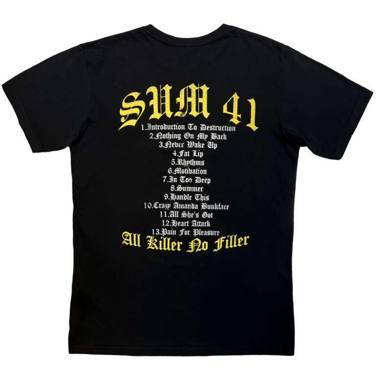 Sum 41 Unisex Premium Carbon T-Shirt: All Killer No Filler Tracklist Black Back Print T-Shirt
