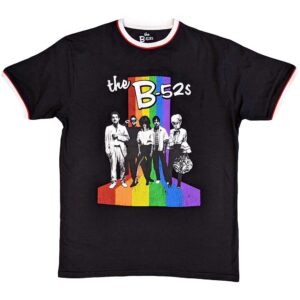B52s Rainbow Stripes Black Ringer T-Shirt