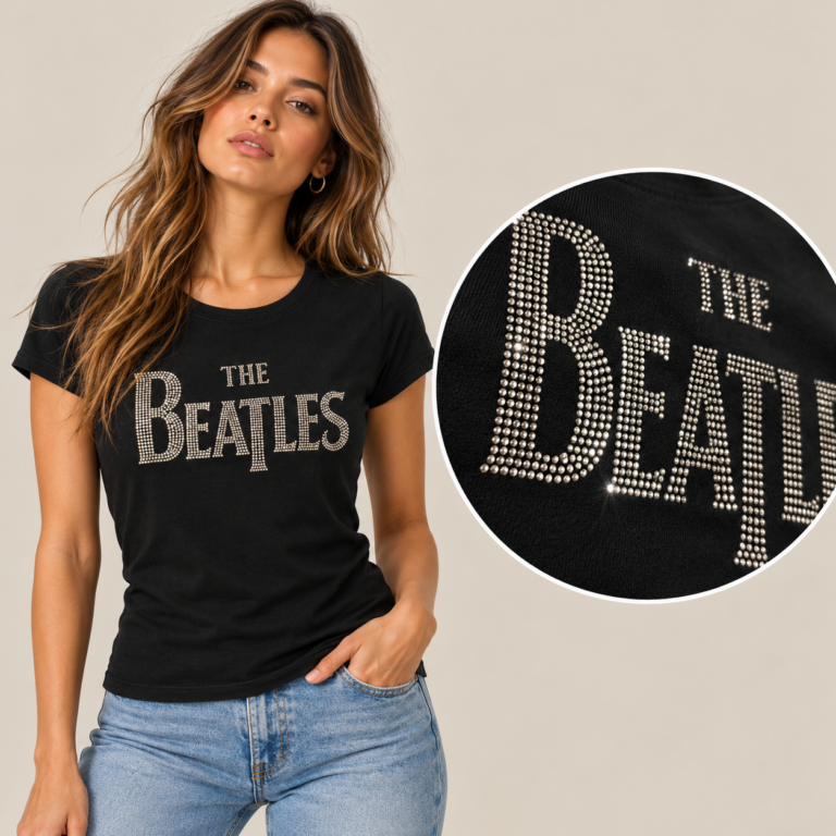 The Beatles Drop T Crystals Black Embellished Ladies T-Shirt