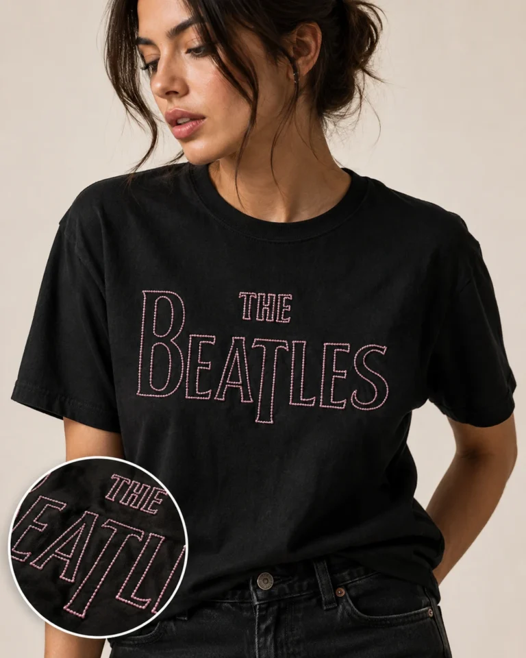 The Beatles Drop T Embroidered Black Embellished T-Shirt