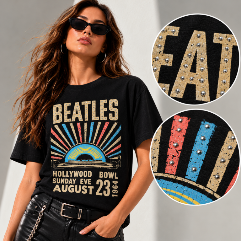 The Beatles Hollywood Bowl Crystals Black Embellished T-Shirt