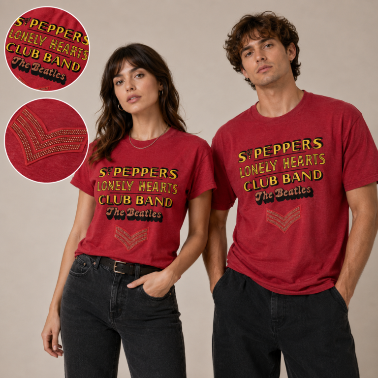The Beatles Sgt Pepper Stacked Crystals Red Embellished T-Shirt
