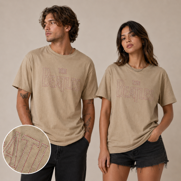 The Beatles Drop T Embroidered Sand Embellished T-Shirt