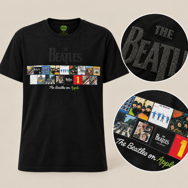 The Beatles Albums on Apple Black Embellished T-Shirt