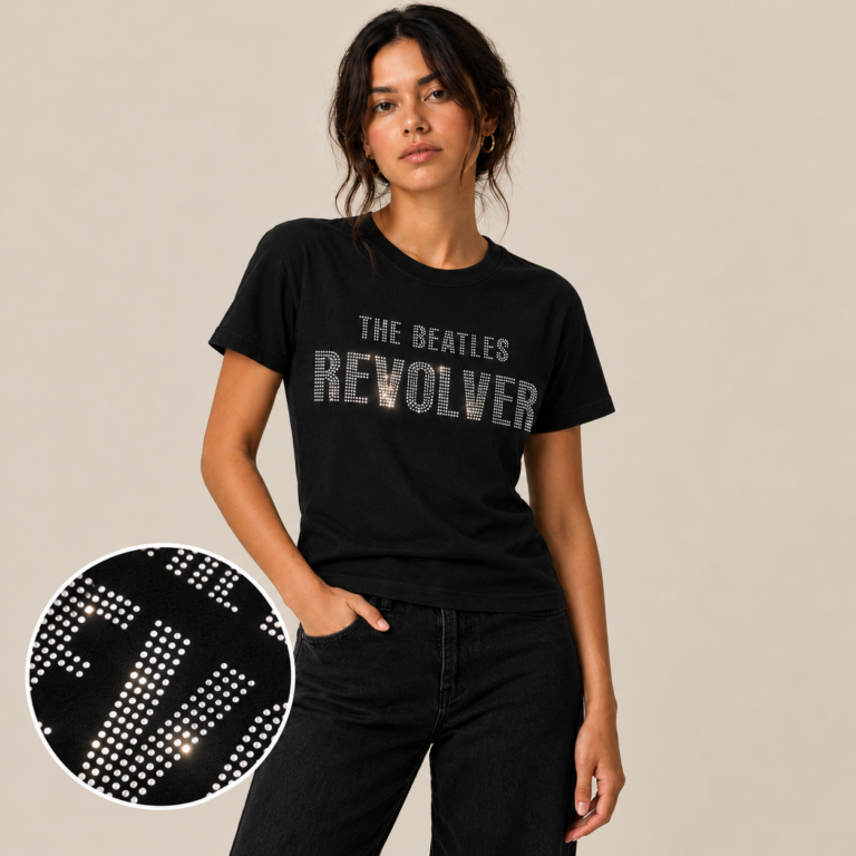 The Beatles Revolver Crystals Black Embellished Ladies T-Shirt
