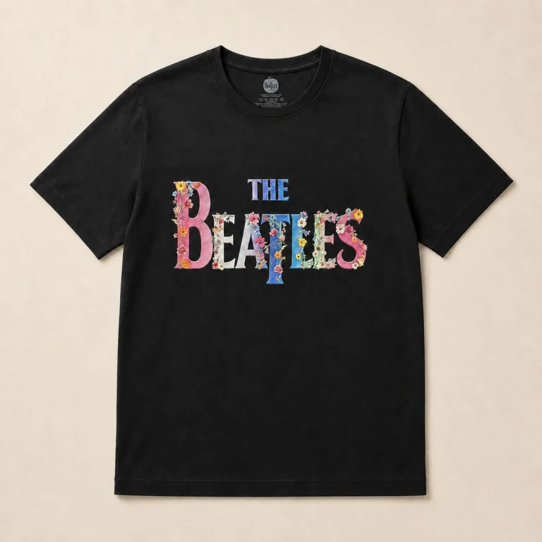 The Beatles Floral Logo Black T-Shirt