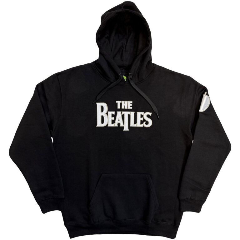 The Beatles Drop T Logo & Apple Applique Black Embellished LOS Pullover Hoodie
