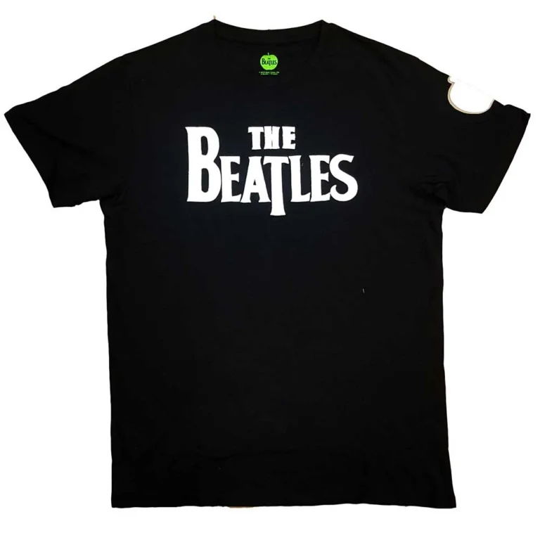 The Beatles Drop T Logo App Slub Applique Black Embellished T-Shirt