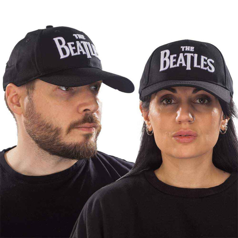 The Beatles White Drop T Logo Black Baseball Cap