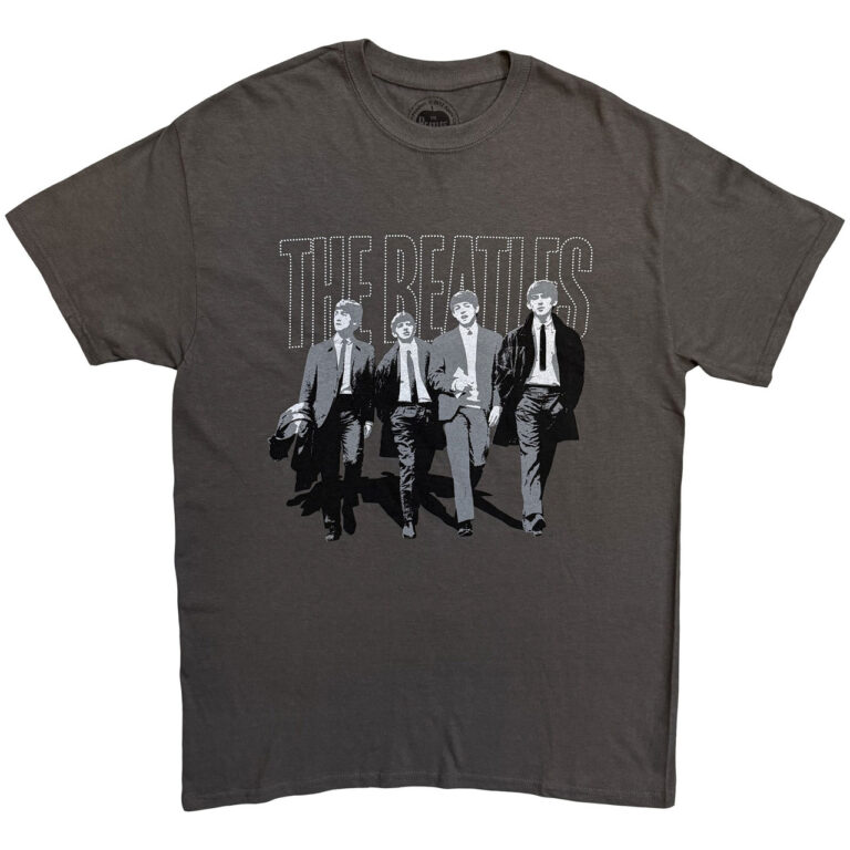 The Beatles Walking In London On Logo Grey T-Shirt