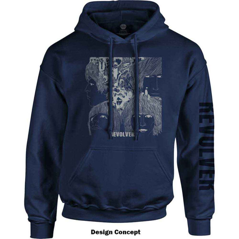 The Beatles Reverse Revolver Navy Blue Sleeve Print LOS Pullover Hoodie