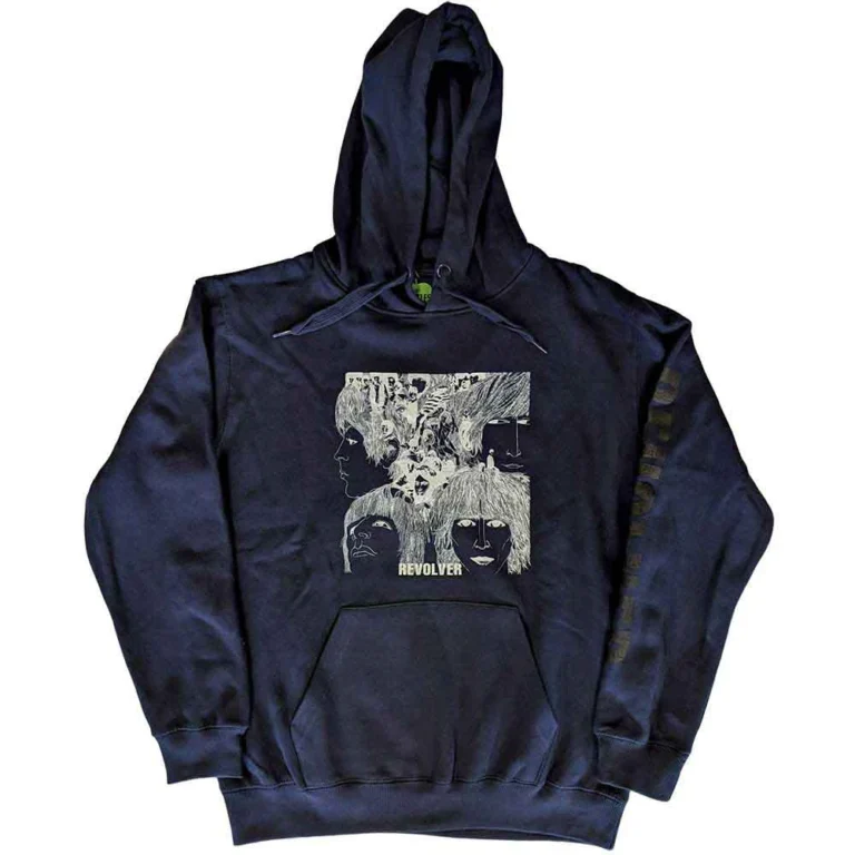 The Beatles Reverse Revolver Navy Blue Sleeve Print LOS Pullover Hoodie