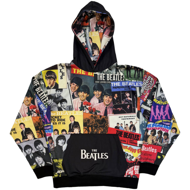 The Beatles Single Covers Black All Over Print Pullover Hoodie