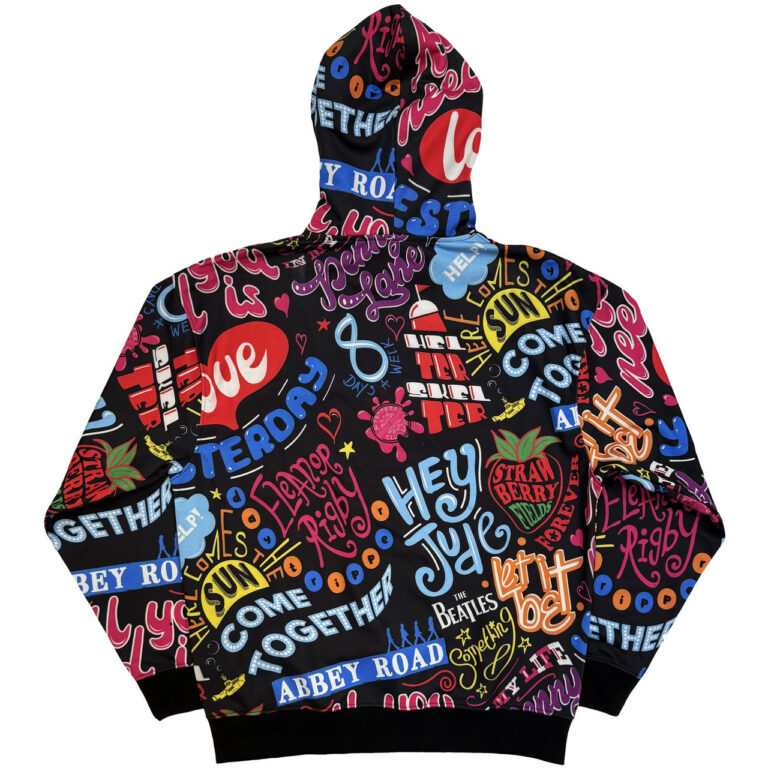 The Beatles Song Titles Black All Over Print Pullover Hoodie