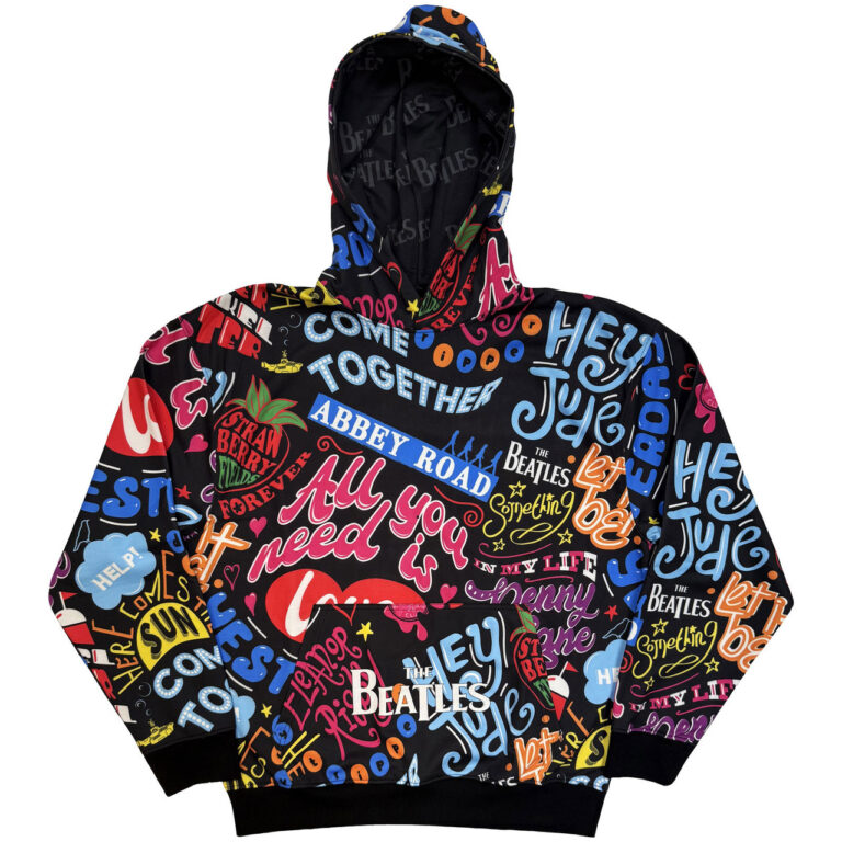 The Beatles Song Titles Black All Over Print Pullover Hoodie
