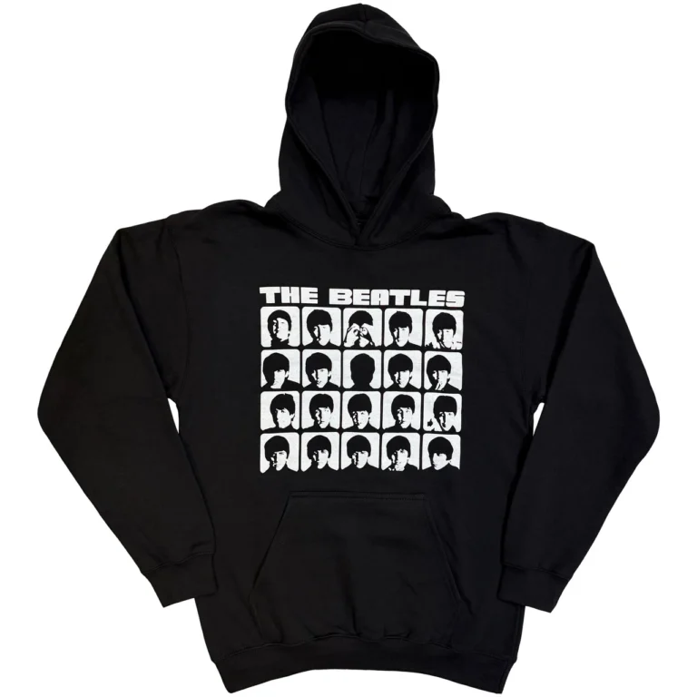 The Beatles Hard Days Night Faces Mono Black Pullover Hoodie