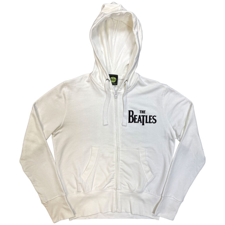 The Beatles Drop T Logo White Back Print Ladies Zip Hoodie