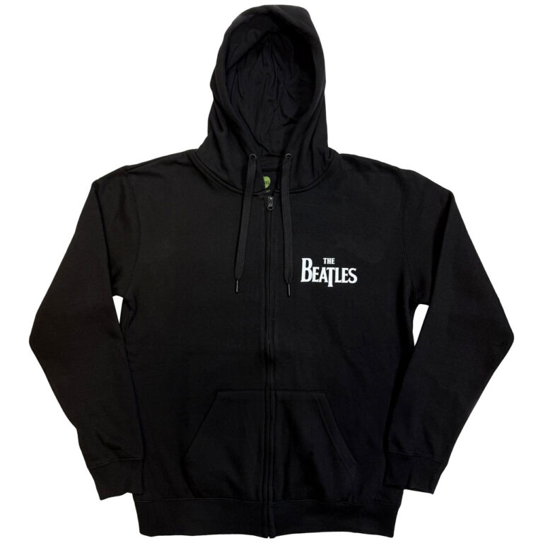 The Beatles Drop T Logo Black Back Print Zip Hoodie