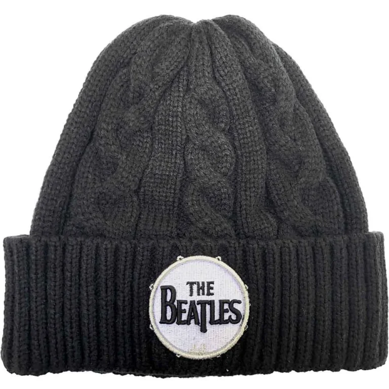 The Beatles Unisex Drum Logo Black Cable Knit Beanie Hat