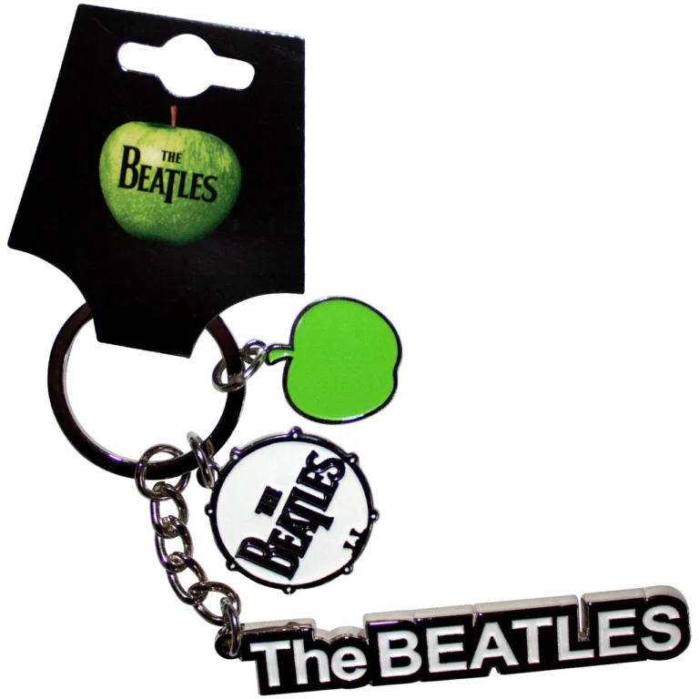 The Beatles Text Logo Drop T Drum & Apple Charms Keychain