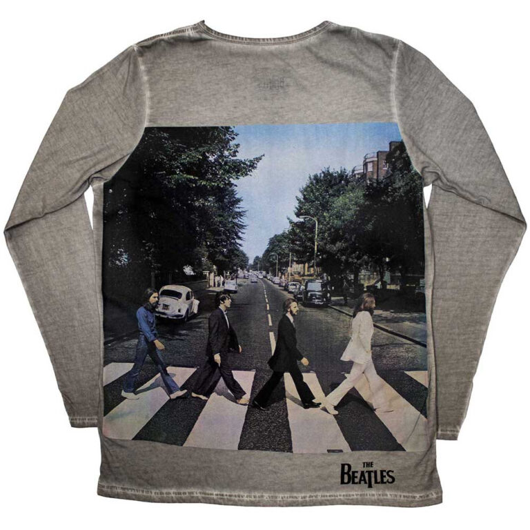 The Beatles Abbey Road Back Print Stone Wash Silver Grey Back Print Long Sleeve T-Shirt