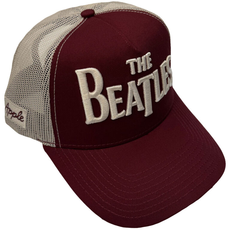 The Beatles Drop T Logo & Apple Maroon Red & Natural Mesh Back Cap