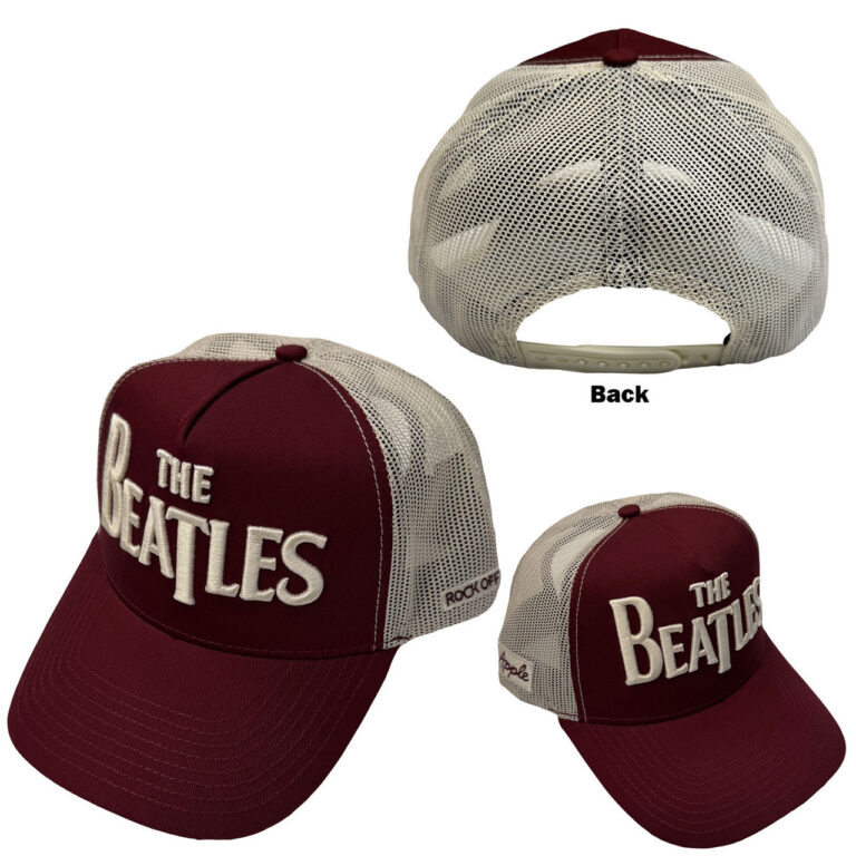The Beatles Drop T Logo & Apple Maroon Red & Natural Mesh Back Cap