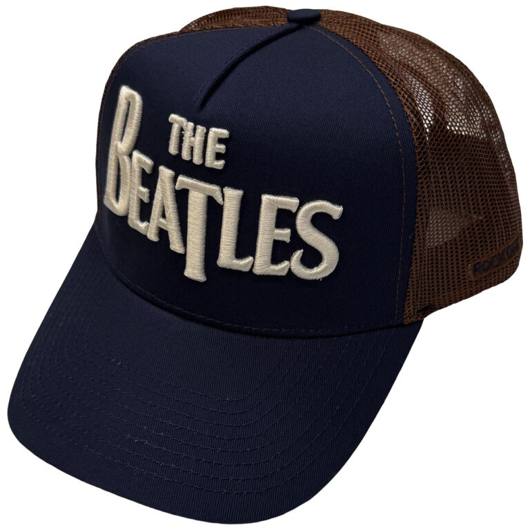 The Beatles Drop T Logo & Apple Navy Blue & Brown Mesh Back Cap
