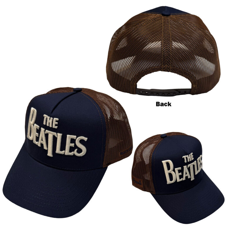 The Beatles Drop T Logo & Apple Navy Blue & Brown Mesh Back Cap