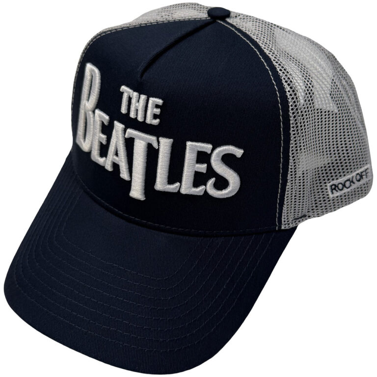 The Beatles Drop T Logo & Apple Navy Blue & White Mesh Back Cap