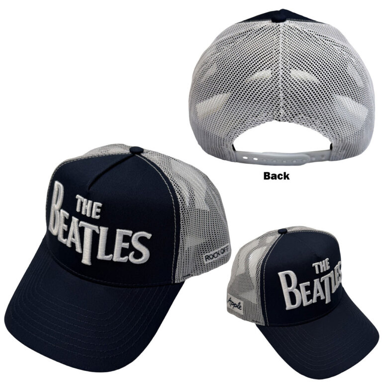 The Beatles Drop T Logo & Apple Navy Blue & White Mesh Back Cap