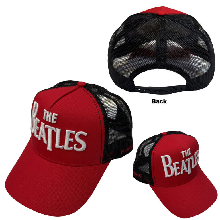 The Beatles Drop T Logo & Apple Red & Black Mesh Back Cap