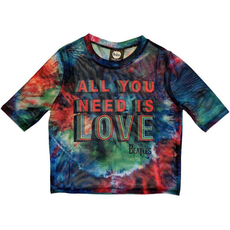 The Beatles Ladies Mesh Crop Top: All You Need Is Love Blue T-Shirt