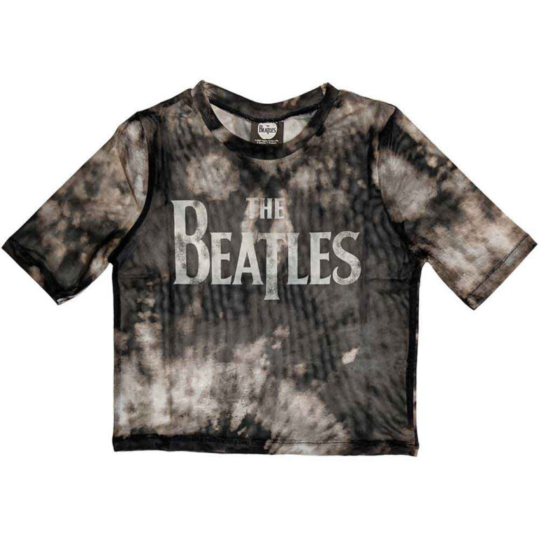 The Beatles Ladies Mesh Crop Top: Drop T Logo Black T-Shirt