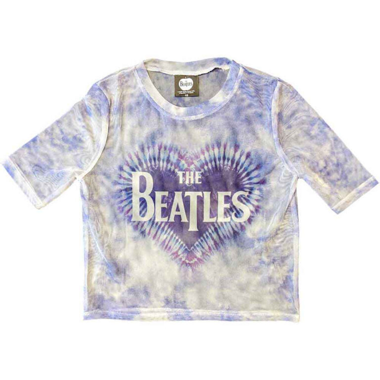 The Beatles Ladies Mesh Crop Top: Heart & Drop T Logo White T-Shirt