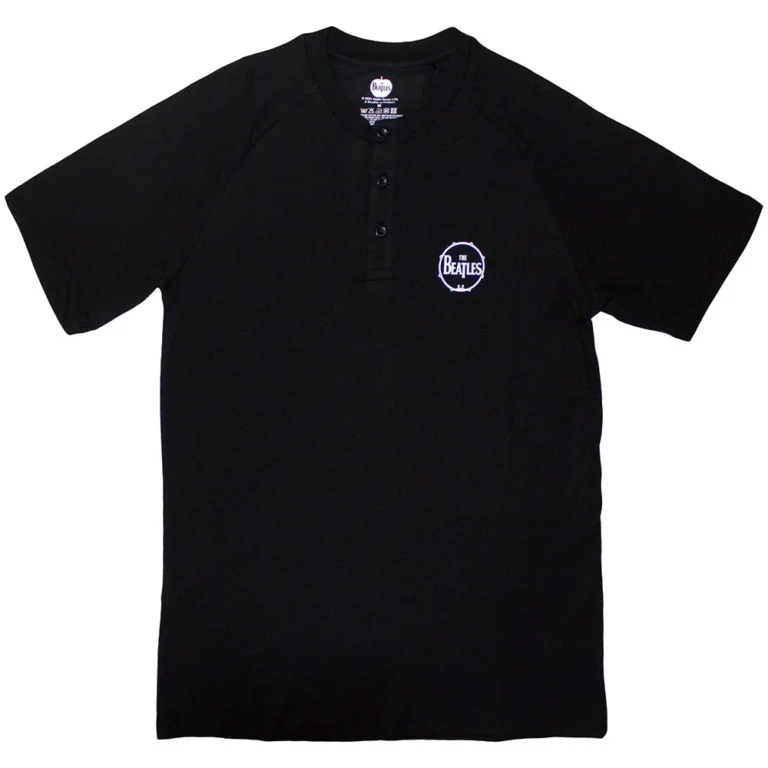 The Beatles Mini Drum Logo Black 3 Button Collar Raglan T-Shirt