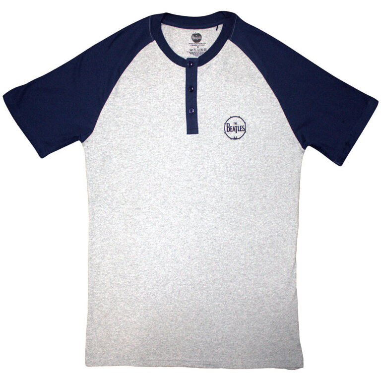 The Beatles Mini Drum Logo Grey & Navy Blue 3 Button Collar Raglan T-Shirt
