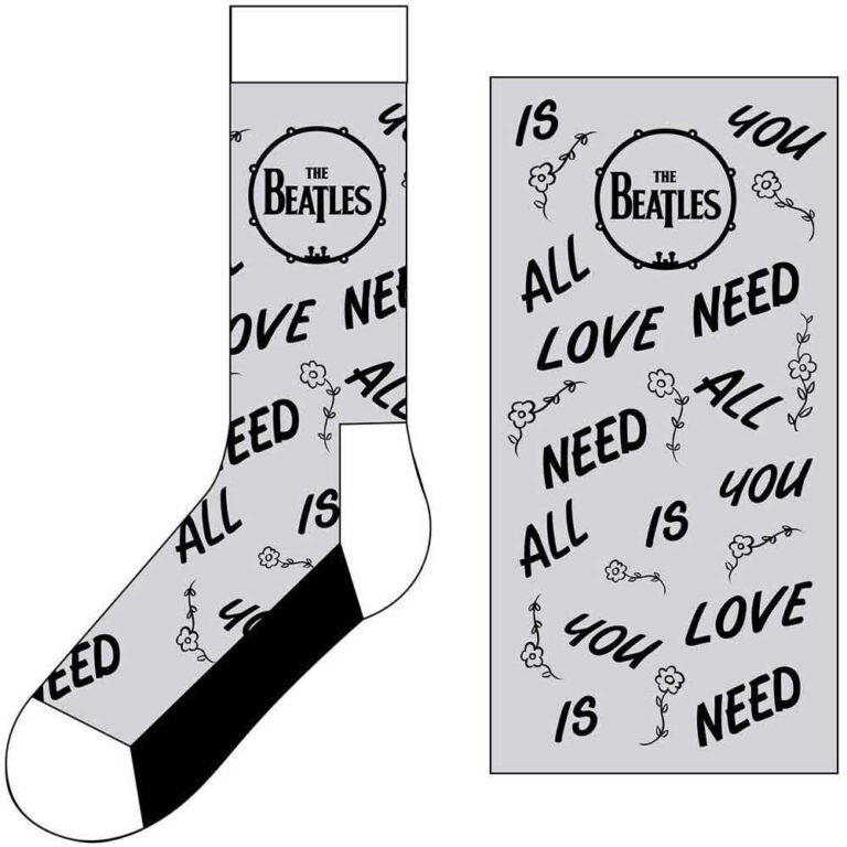 The Beatles Unisex All You Need Is Love & Drum Grey UK Size 7 – 11 Socks