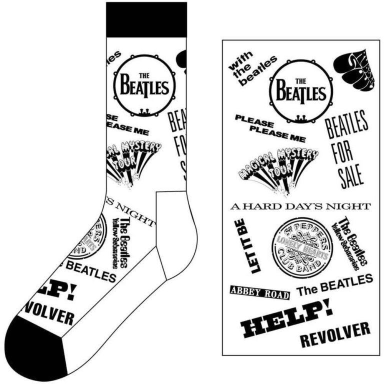 The Beatles Unisex Albums Monochrome White UK Size 7 – 11 Socks