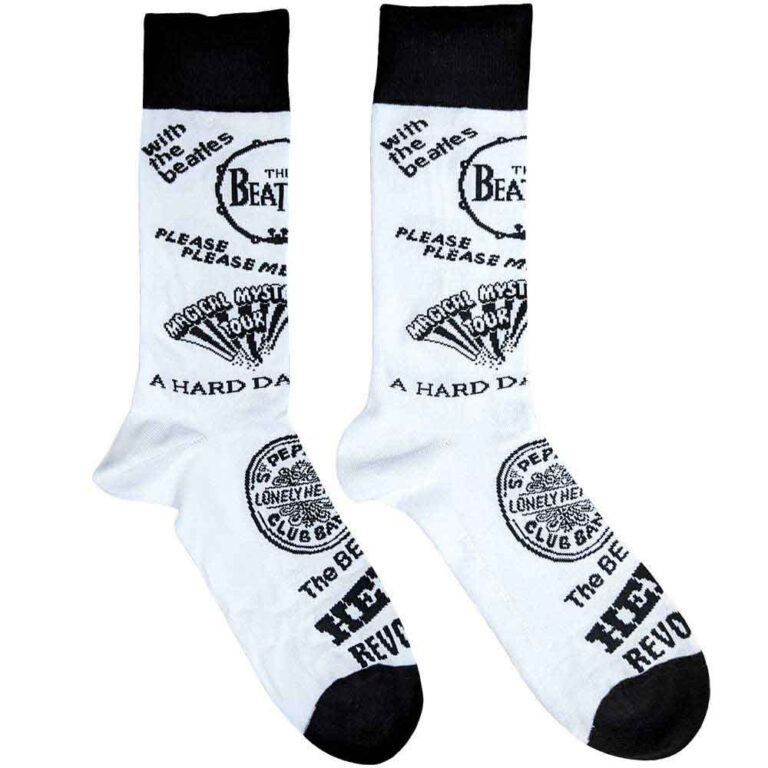 The Beatles Unisex Albums Monochrome White UK Size 7 – 11 Socks