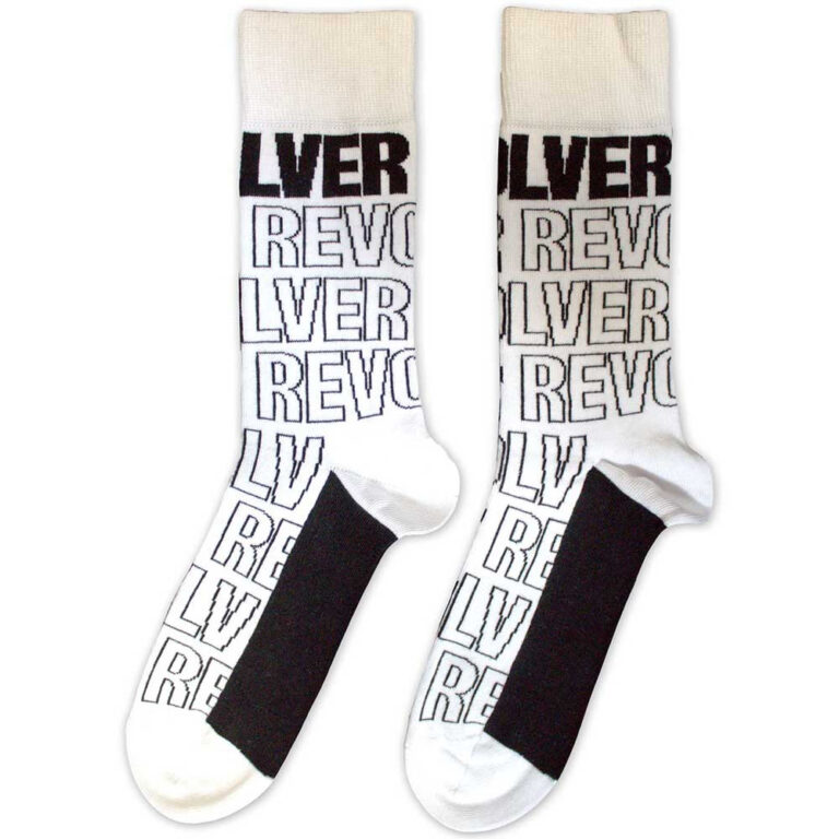 The Beatles Unisex Revolver Text Outlines Repeat White UK Size 7 – 11 Socks