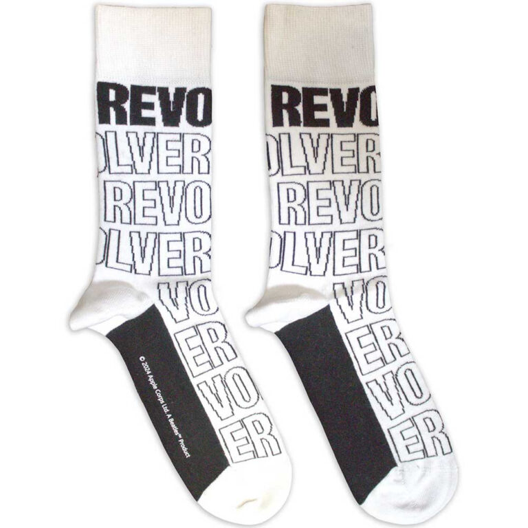 The Beatles Unisex Revolver Text Outlines Repeat White UK Size 7 – 11 Socks
