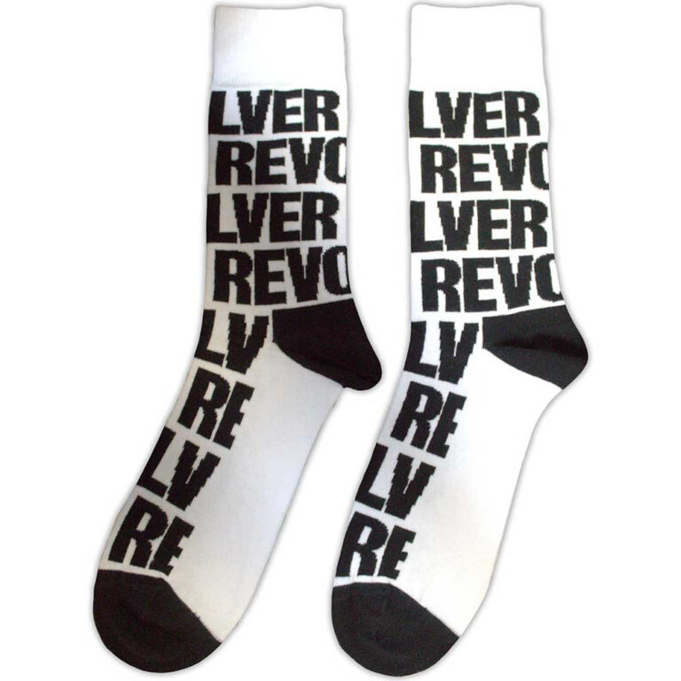 The Beatles Unisex Revolver Text Repeat White UK Size 7 – 11 Socks