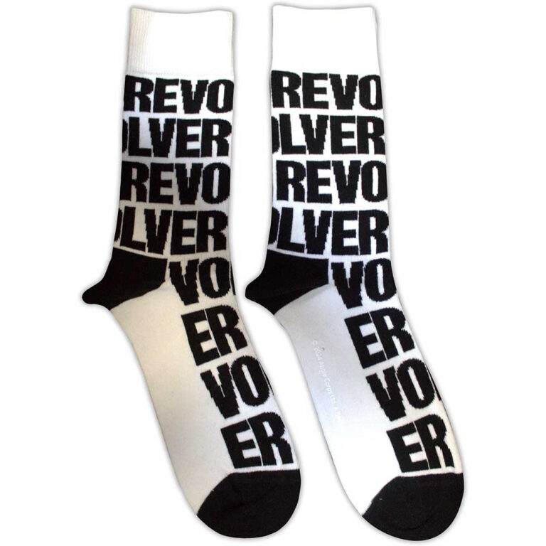 The Beatles Unisex Revolver Text Repeat White UK Size 7 – 11 Socks