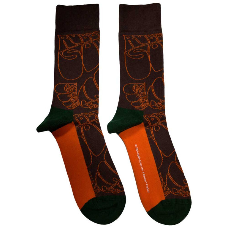 The Beatles Unisex Rubber Soul Text Outlines Repeat Brown UK Size 7 – 11 Socks